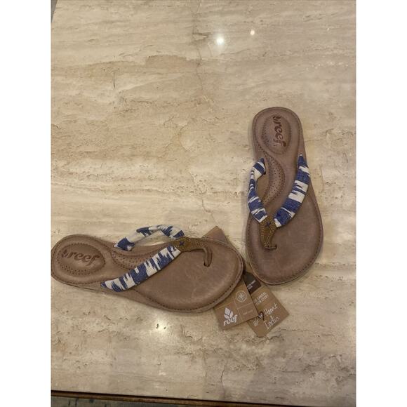Reef LEATHER Flip Flops Women's Sandals Cushion Leather Size 7 Mystic Seas New - Picture 2 of 7